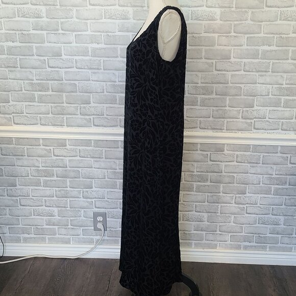 Vintage Express Y2K 90s Black Velvet Floral Burnout Shift Dress Silk Whimsygoth - Picture 3 of 7